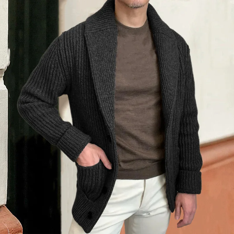 Wool Blend Coat - Suéteres para hombre, cárdigan con solapa,