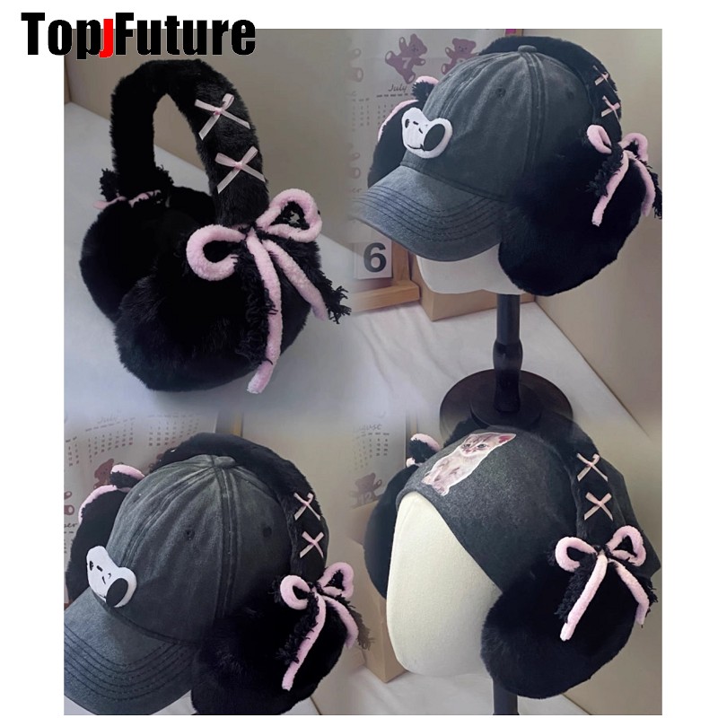 Ear Muff Foldable - Calentador de orejas peludo con lazo