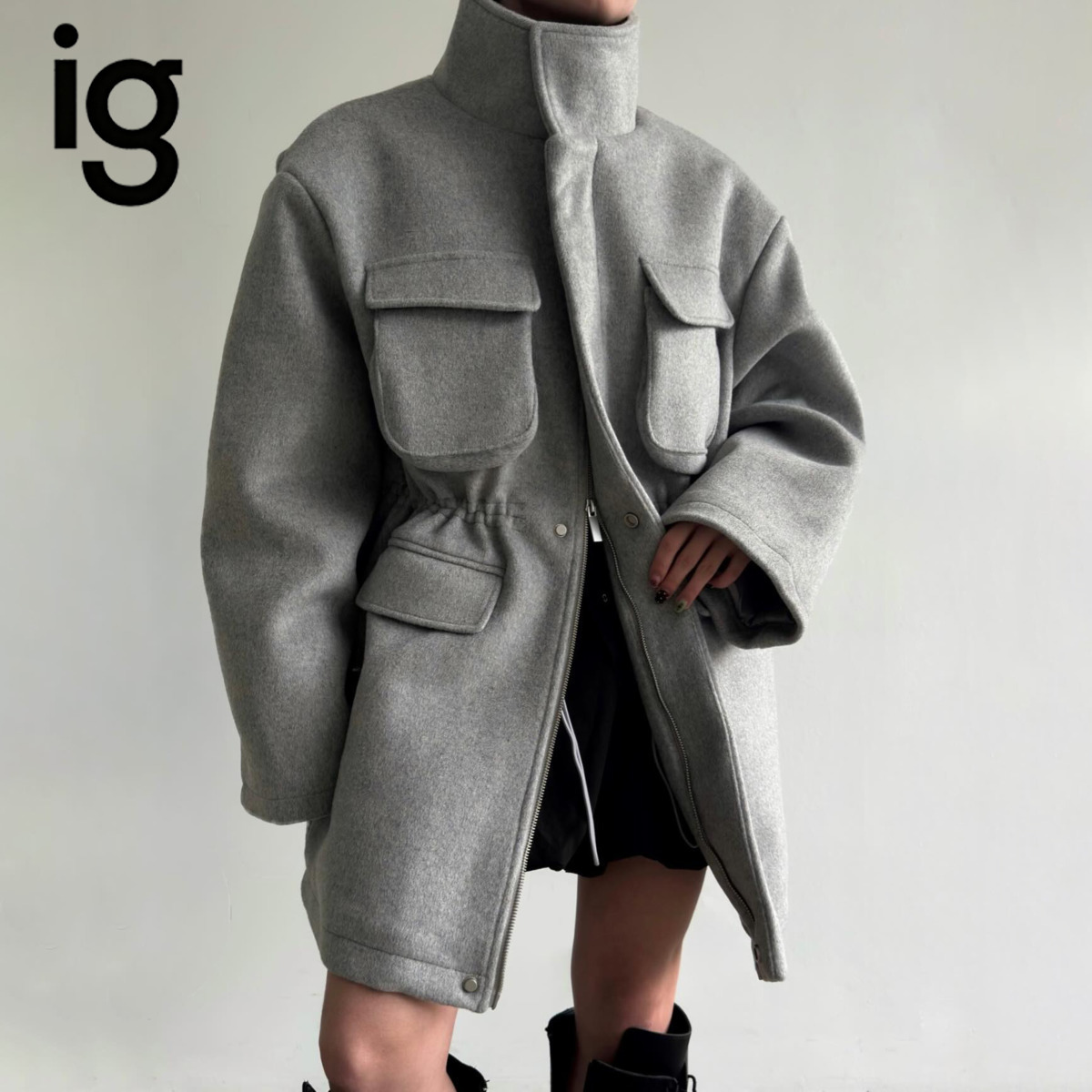 Wool Blend Coat - Abrigo utilitario de mezcla de lana