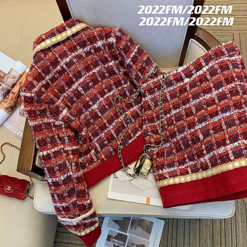 Traje rojo de Tweed elegante p - Winter Clothing Matching reseña y precio
